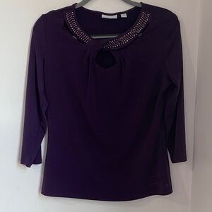 New York & Company Deep Purple Blouse with Embellished Neckline